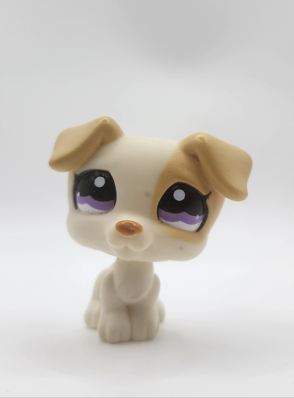 Littlest Pet Shop #1110 Jack Russell Dog Cream Yellow Purple Eyes Hasbro LPS Pup